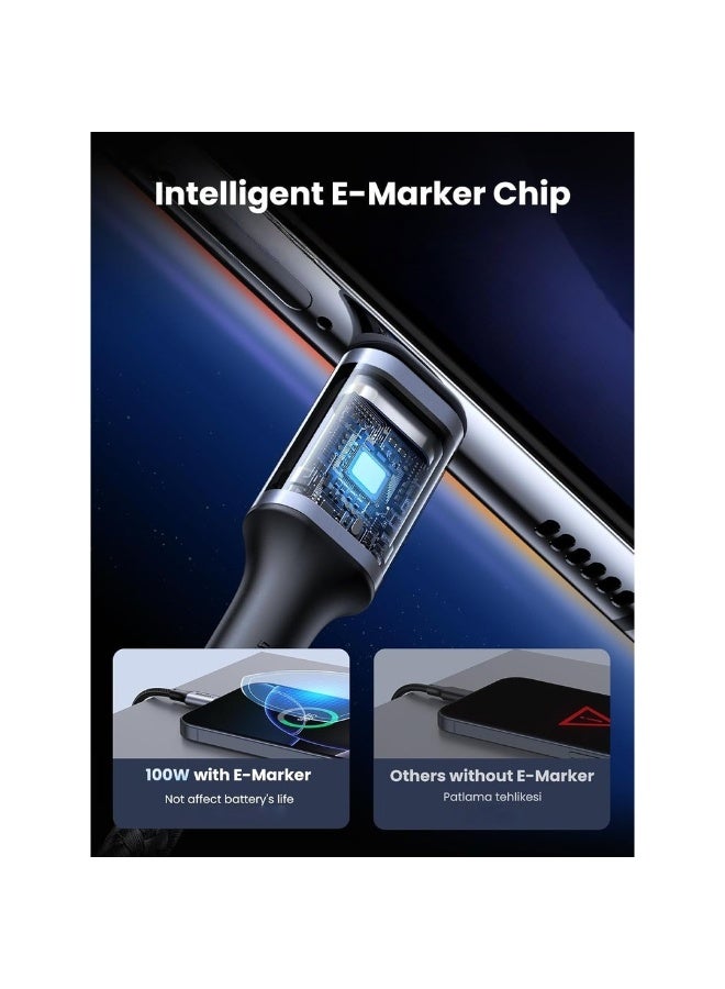 كابل USB C مضفر بطول 1 متر، مزود بخاصية توصيل الطاقة 100 وات، كابل شحن فائق السرعة PD، من USB C إلى Type C، لأجهزة iPhone 15/16 Pro Max وiPad Mini 7 وMacBook Pro وiPad وSamsung S25 Ultra/S24/23/H - Image 3